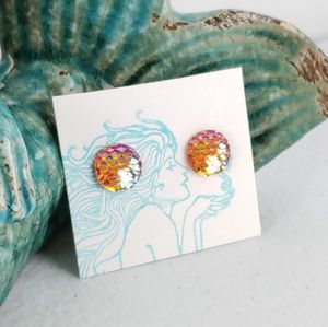 Orange Mermaid Scale Flatback Stud Earrings